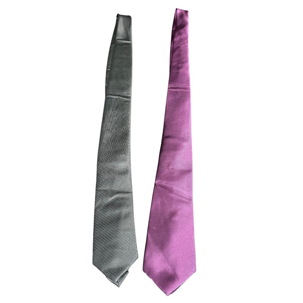 Set Of 2 George Mens Ties Gray & Purple 100% Polyester One Size Classic Design